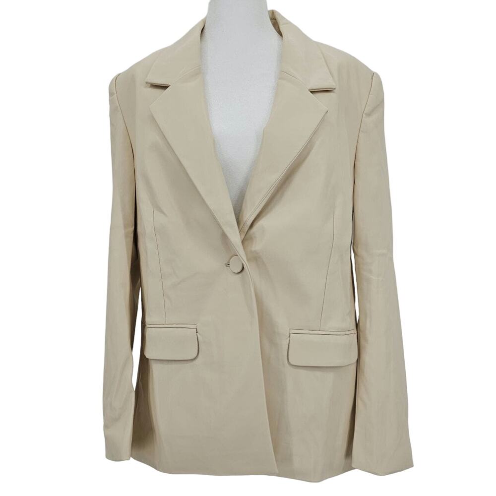 Revolve Weworewhat Woman XS Oversize Vegan Leather Blazer Fully Lined Ivory NEW